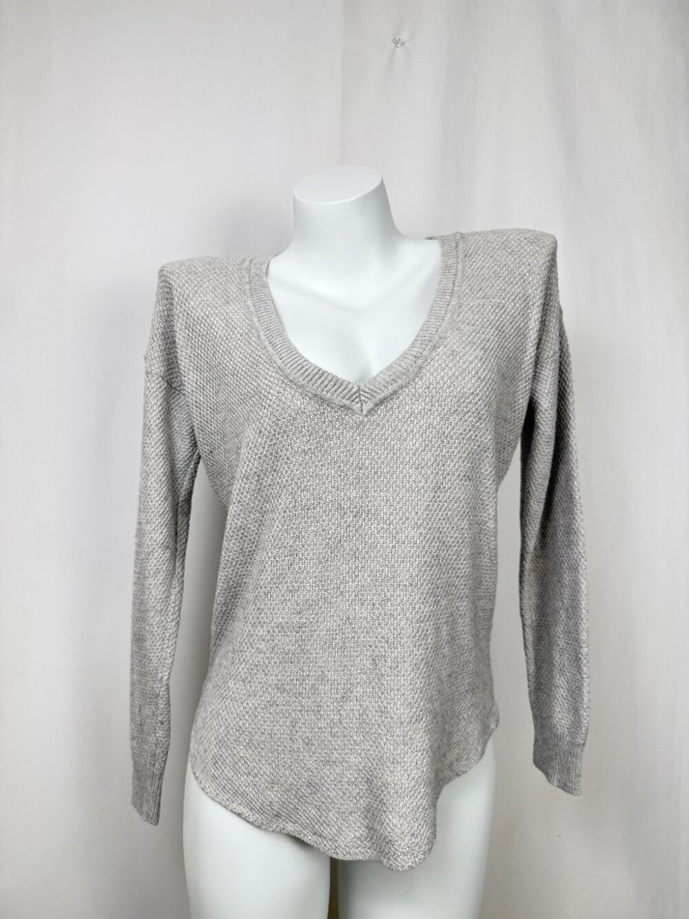 Wilfred V-Neck Knit Sweater Silk Cotton Cashmere Blend Grey Women's Size S